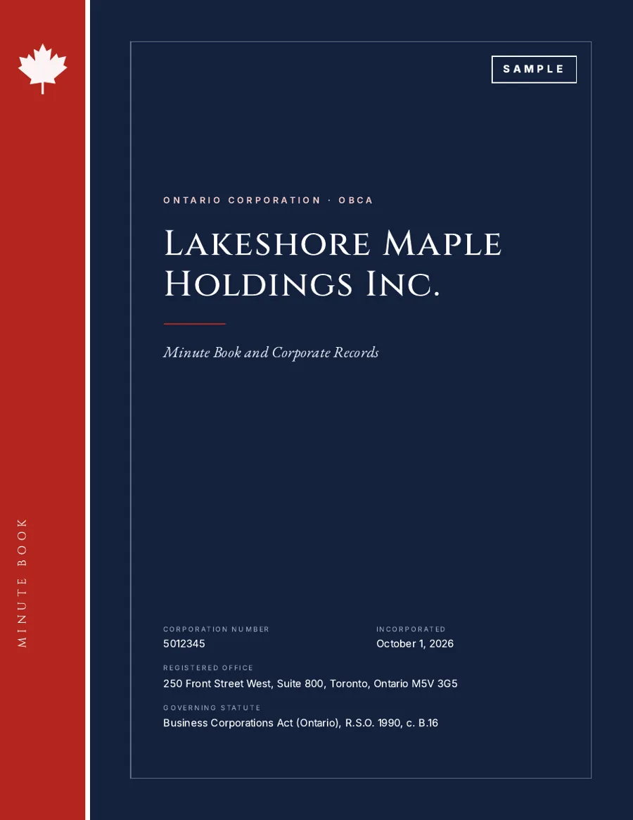 Sample Ontario minute book cover